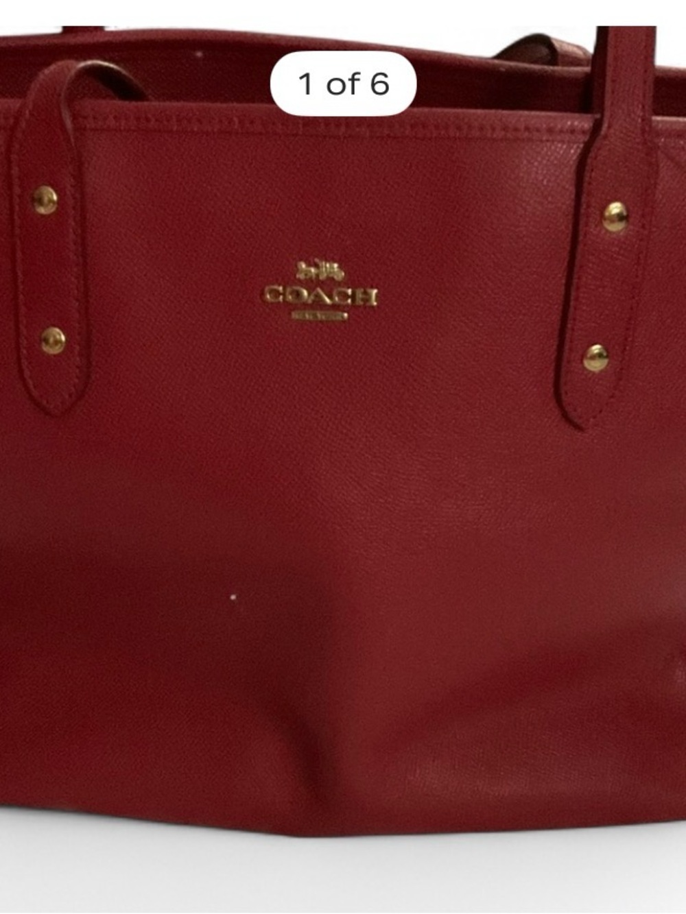 Coach Red Leather Tote with Gold Accents
